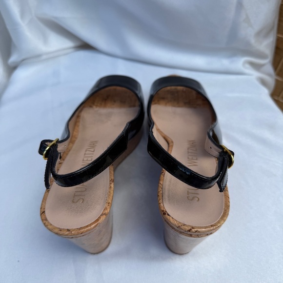 Stuart Weitzman Riveria Patent Leather Slingback Cork Platform Wedge Sandals 7.5 - Picture 4 of 13